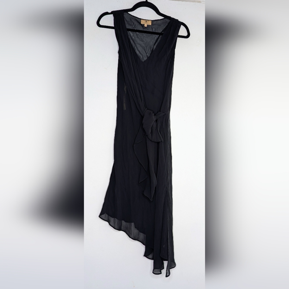 Maria Grachvogel • Sheer Cross Sash Silk Asymmetrical Cut Dress in Black | UK